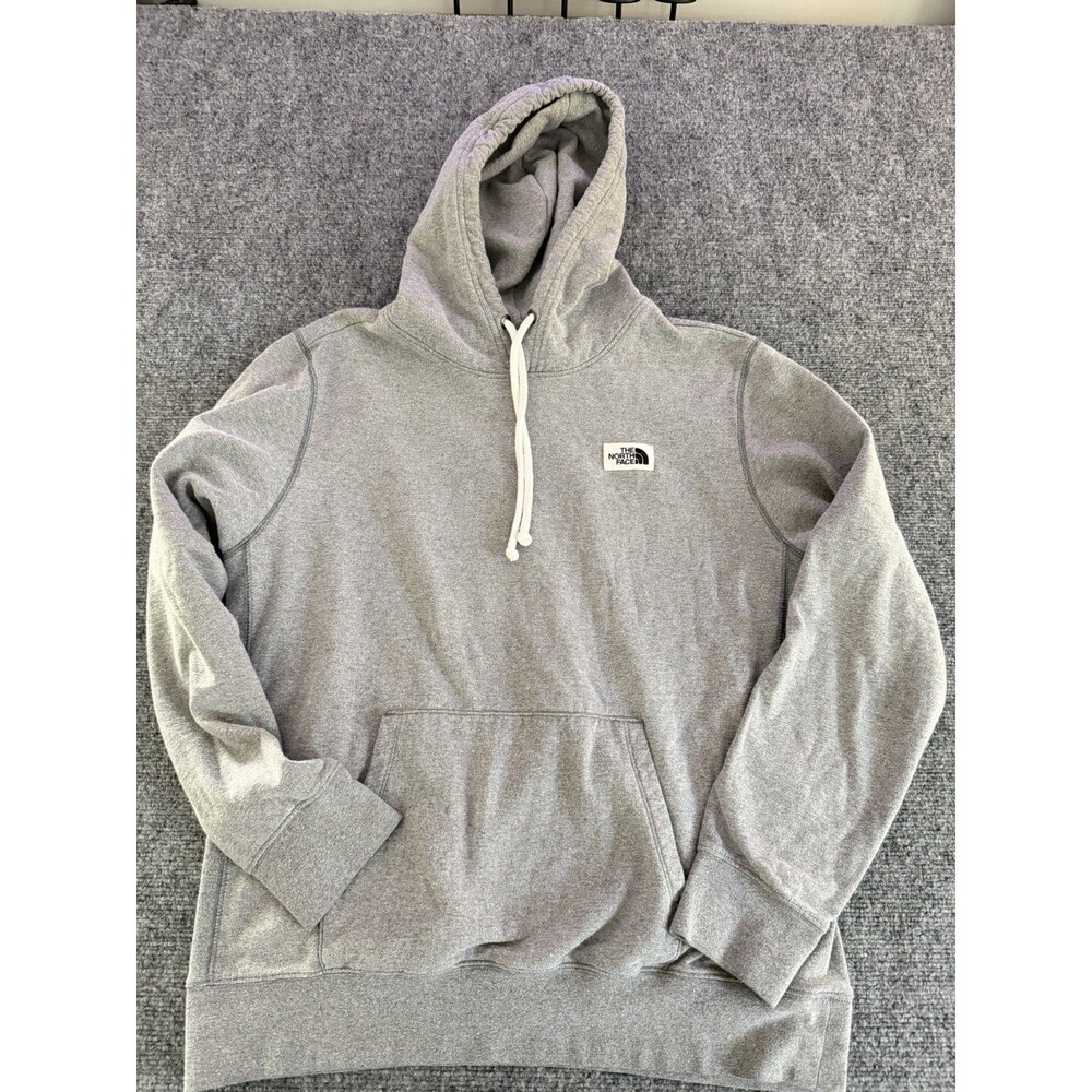 The North Face Mens Large Gray Pullover Hoodie Logo Patch Kangaroo Pocket